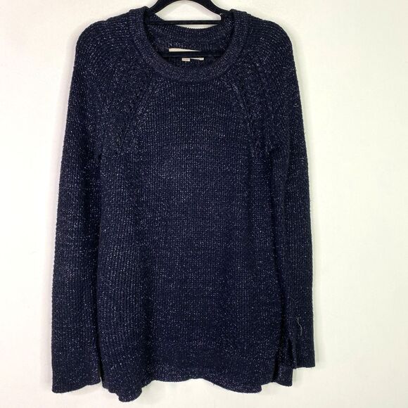 LOFT Silver Metallic Black Knit Crew Neck Sweater Women's Size XS - Picture 1 of 8